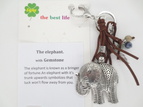 Zilver olifant met bruin sleutelhanger