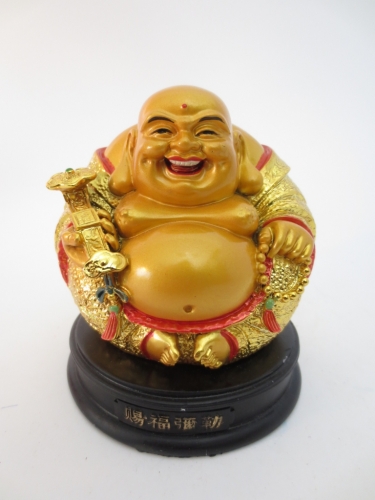 groothandel - Mi-Lo-fo (Maitreya) Goud zittend op zwart altaar met Ruyi
