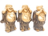 Horen, Zien, Zwijgen Staande Lachende Boeddha Goud