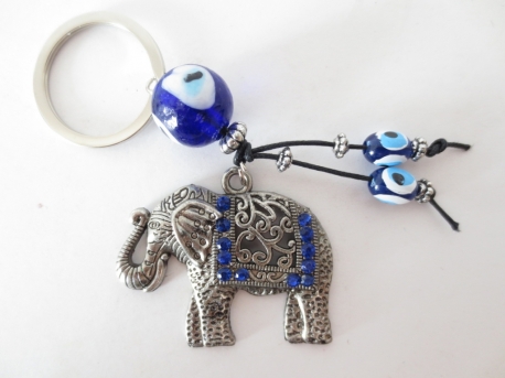 blauwe boze oog sleutelhanger set olifant (6 stuks)
