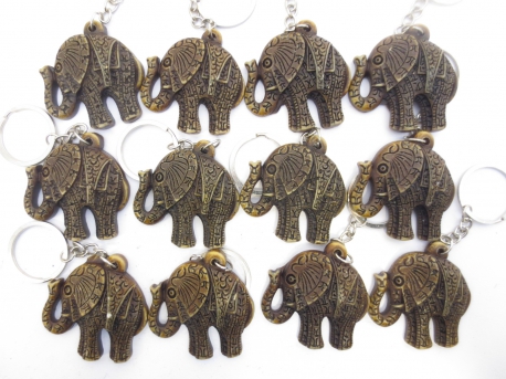 Polystone olifant sleutelhanger set van 12 bruin