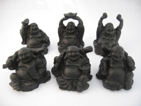 Groothandel - 8cm Boeddha set 6 stuks zittend Zwart