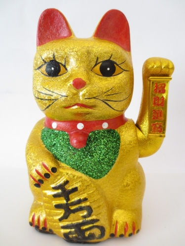 Lucky Cat glitter goud met beweegbare arm middel