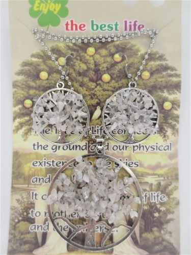 Tree of Life ketting + oorbel set rock crystal