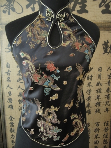 Chinese topje met opening en draak (zwart)