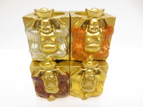 groothandel - Gouden Happy Boeddha theelicht set van 4