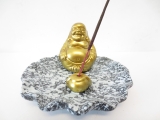 gouden Lachende Boeddha wierookhouder grijs