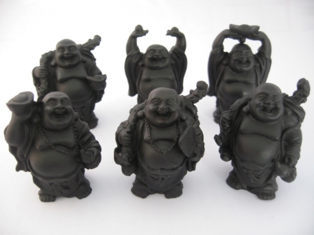 Groothandel - 8cm Boeddha set Zwart 6 stuks staand