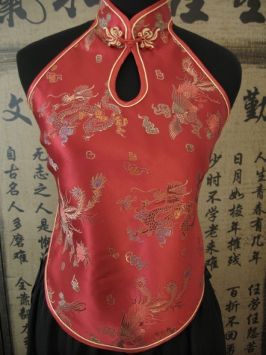 Chinese topje met opening en draak (rood)