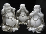 Groothandel - Horen, Zien, Zwijgen Lachende Boeddha wit/zilver