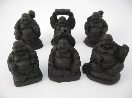 Groothandel - 3cm mini Boeddha Set 6 stuks Zwart