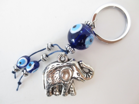 blauwe boze oog sleutelhanger met olifant set van 6