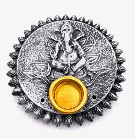 Ganesha wierook houder rond zilver (6 stuks)
