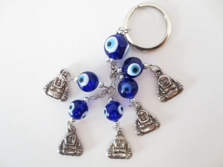 blauwe boze oog sleutelhanger met Boeddha Set van 6