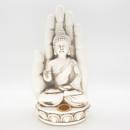 Wierookhouder Boeddha met hand wit