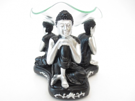 3 boeddha's rustige oliebrander zilver/zwart