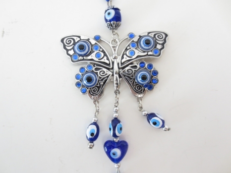 blauwe boze oog hanger met vlinder Set van 6