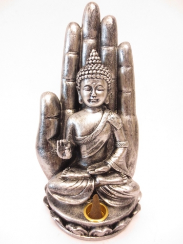 Wierookhouder Boeddha met hand zilver groot