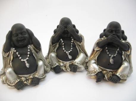 Groothandel - Klein Horen, Zien, Zwijgen Lachende Boeddha zilver/zwart