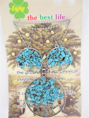 Tree of Life ketting + oorbel set turquoise