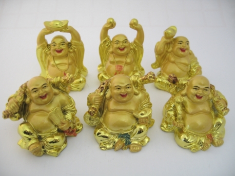 Groothandel - 8cm Boeddha set Goud zittend 6 stuks