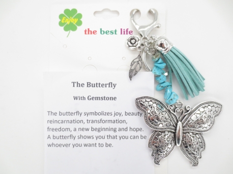 Zilver vlinder met turquoise sleutelhanger