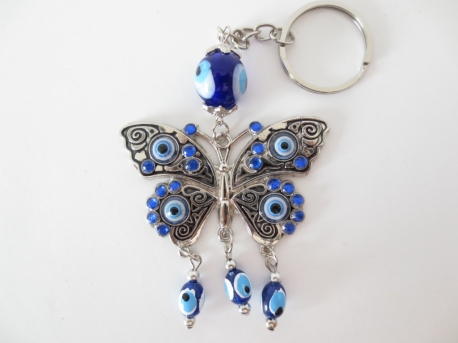 blauwe boze oog sleutelhanger set vlinder (6 stuks)