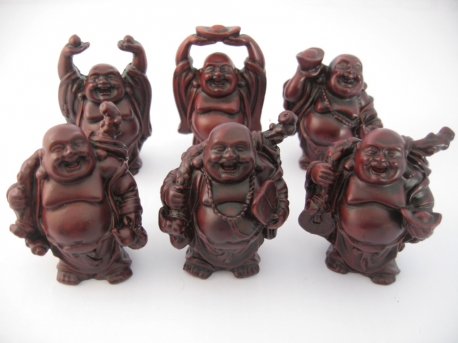 Groothandel - 8cm Boeddha set Rood 6 stuks staand