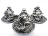 Happy Boeddha set van 3 wierookhouders zilver