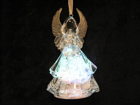 Kristallen beeld engel met trompet aan koordje