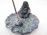 Lachende Boeddha wierookhouder grijs