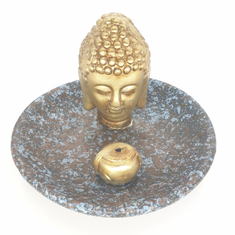 Groothandel - gouden Thaise Boeddhahoofd wierookhouder Blauw/Bruin Rond